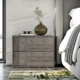 Byrne + Asus - Modern Grey Fabric + Elm Grey Bed & 2 Nightstands