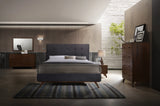 Addison Mid-Century Modern Grey Fabric & Walnut Bed