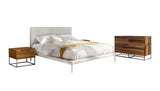 Bergeron + Lorenzo - Contemporary Cream Fabric + Light Oak 4-Piece Bedroom Set