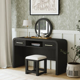 Ridgemont Dressing Stool with White Fabric in Black with Grain