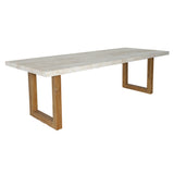 Cascais - Outdoor Grey + Faux Travertine + Eucalyptus Dining Table Set