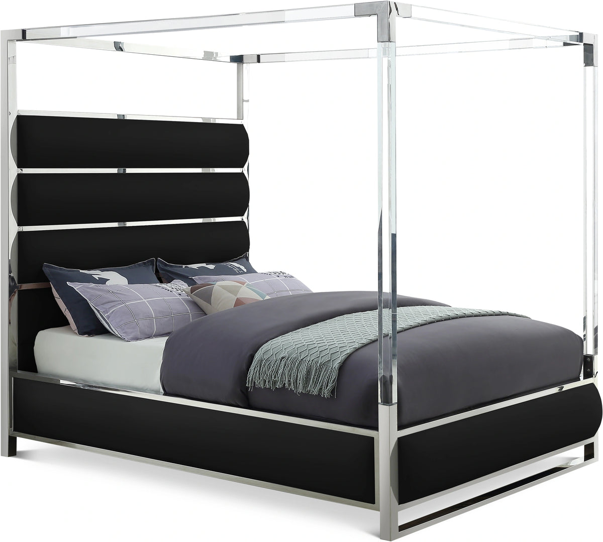 Encore Black Faux Leather King Bed (4 Boxes)