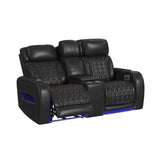 Prime Time P3 Living Room Set in Jett Black with Red Stitching