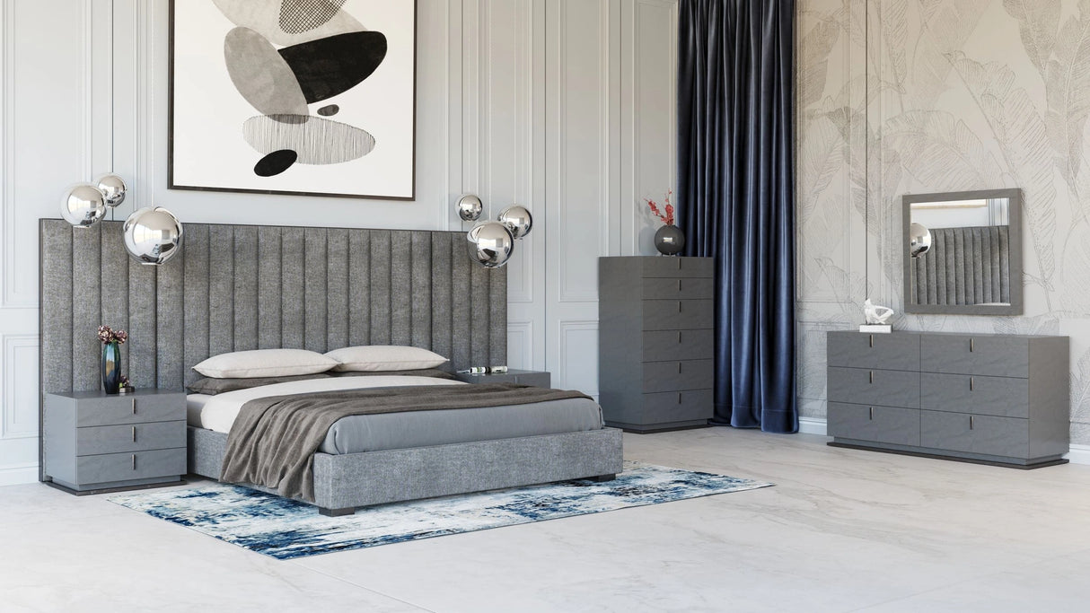 Buckley - Modern Grey & Black Stainless Steel Bed w/ Nightstands