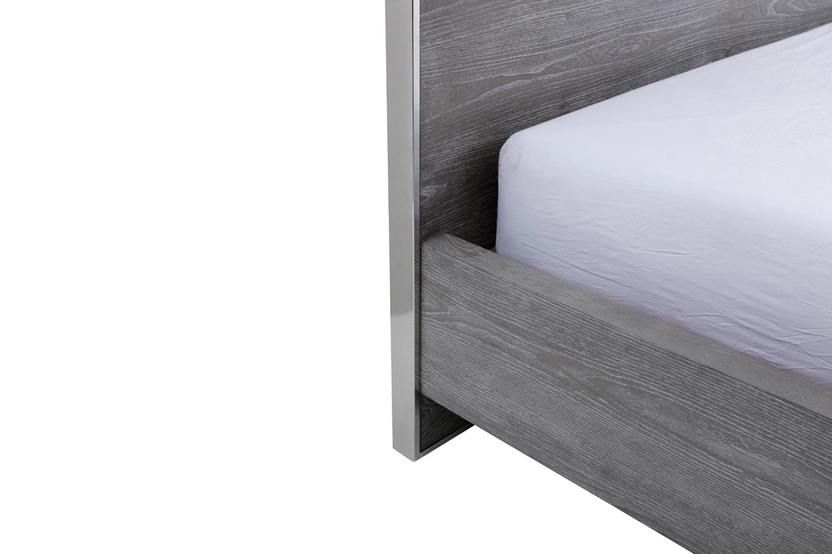 Charlene Modern Grey Elm & Stainless Steel Bed