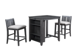 HESTON 36" STORAGE COUNTER TABLE SET W/2 CHAIRS-GRAY
