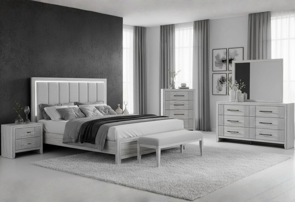 Elsie Grey Bed with LED