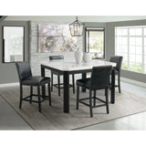 Francesca White Marble Square 5PC Counter Height Dining Set-Table & Four Black PU Chairs