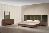 Calabria Modern Walnut & Green Velvet Bedroom Set