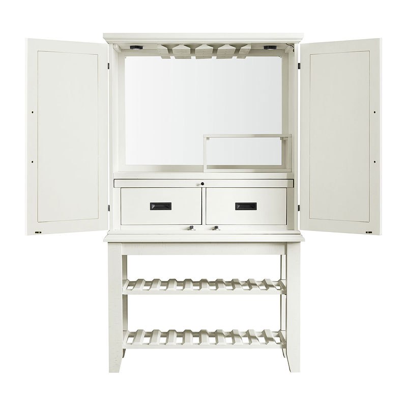 Elements International Stone Bar Buffet w/ith Hutch in White