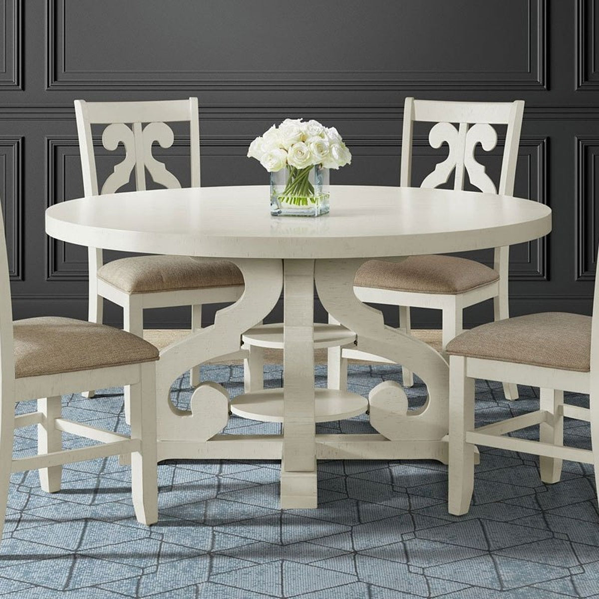 Elements International Stone Round Dining Table in White