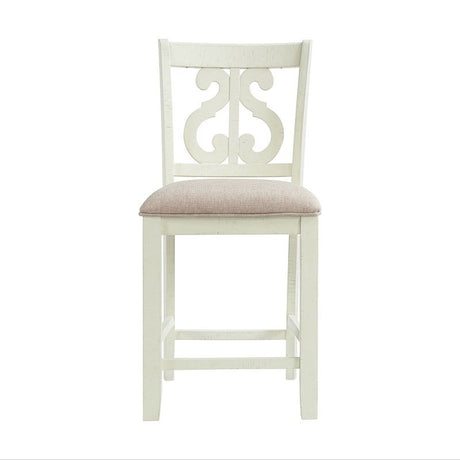 Elements International Stone Counter Height Swirl Back Side Dining Chair (Set of 2) in White image