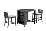 HESTON 36" STORAGE COUNTER TABLE SET W/2 CHAIRS-GRAY