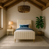 Zara Cream Velvet Twin Bed (3 Boxes)