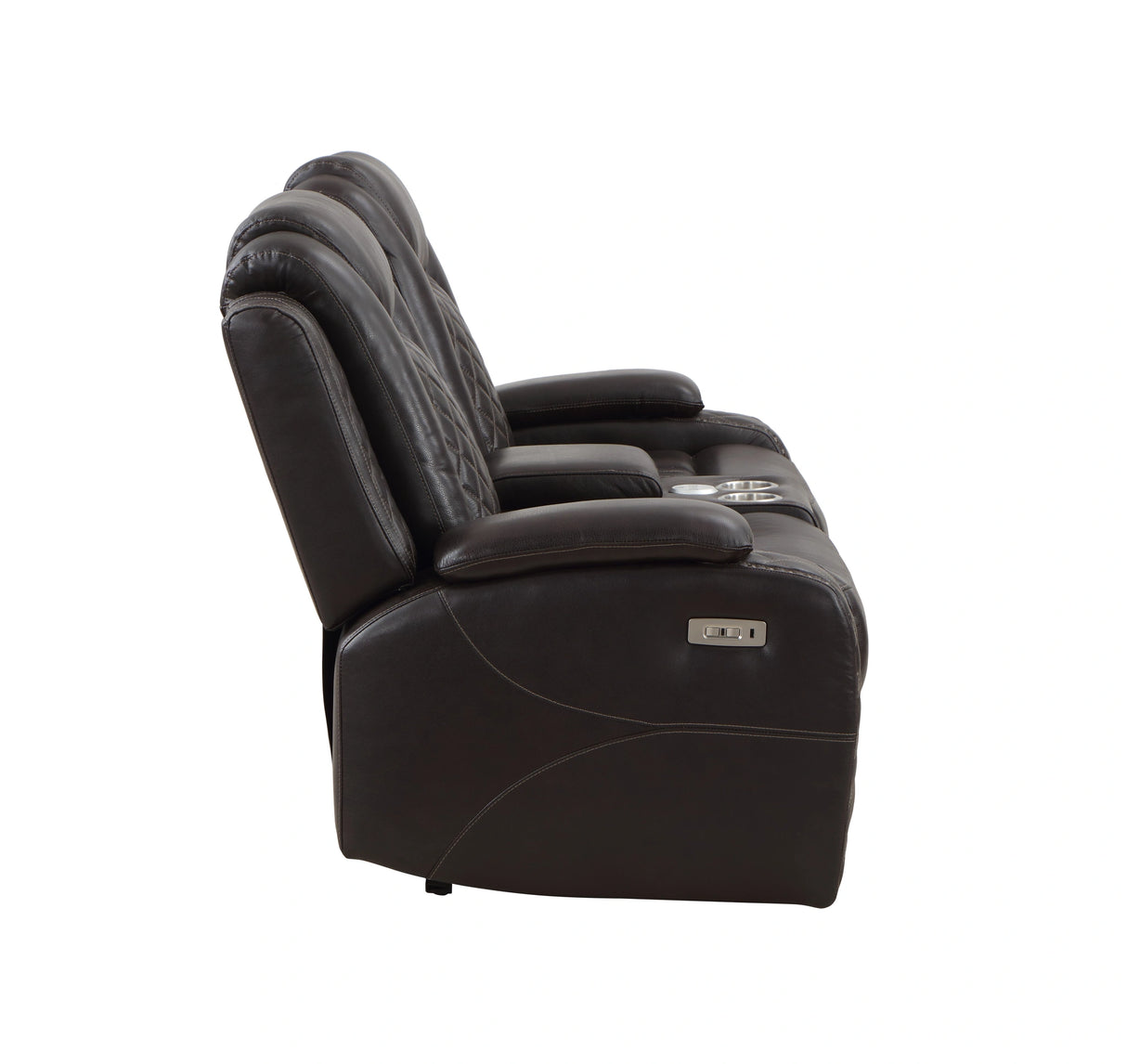 JOSHUA LEATHER CONSOLE LOVESEAT W/ PWR FR & HR-DK BROWN