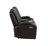 JOSHUA LEATHER CONSOLE LOVESEAT W/ PWR FR & HR-DK BROWN