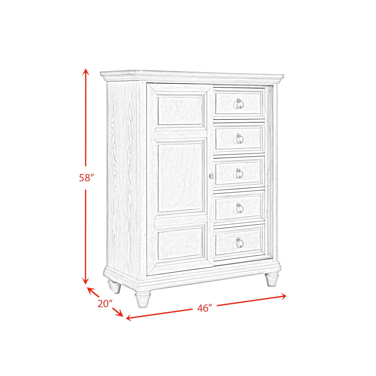 Whit-Ash 5-Drawer Door Chest in Light Grey