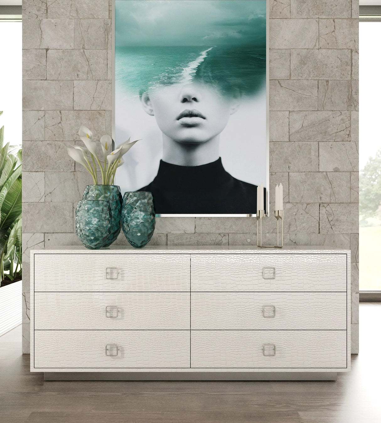 Ovidius + Victoria - Modern White Crocodile Lacquer Bedroom Set