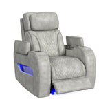 Prime Time P3 Recliner with 7 Colors LED, Cup Holders and Wireless Charger Controller in Leather Gel Light Grey