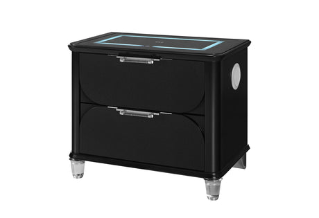 Lando Black Nightstand with Speaker and Wireless Charging Platform