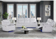 U6026 Blanche White Rec Sofa/Console Rec Loveseat with LED and Speaker