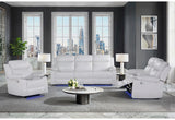 U6026 Blanche White Rec Sofa/Console Rec Loveseat with LED and Speaker