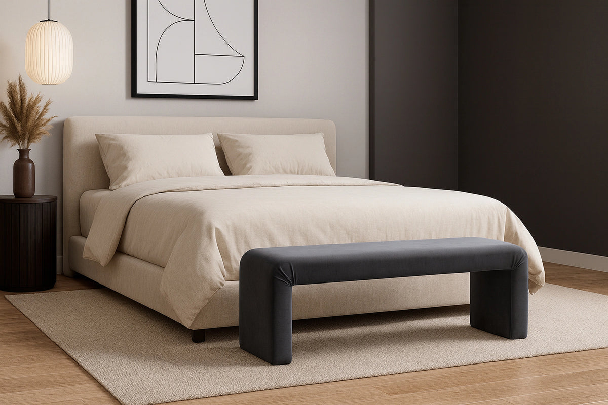 Minimalist Grey Velvet Bench