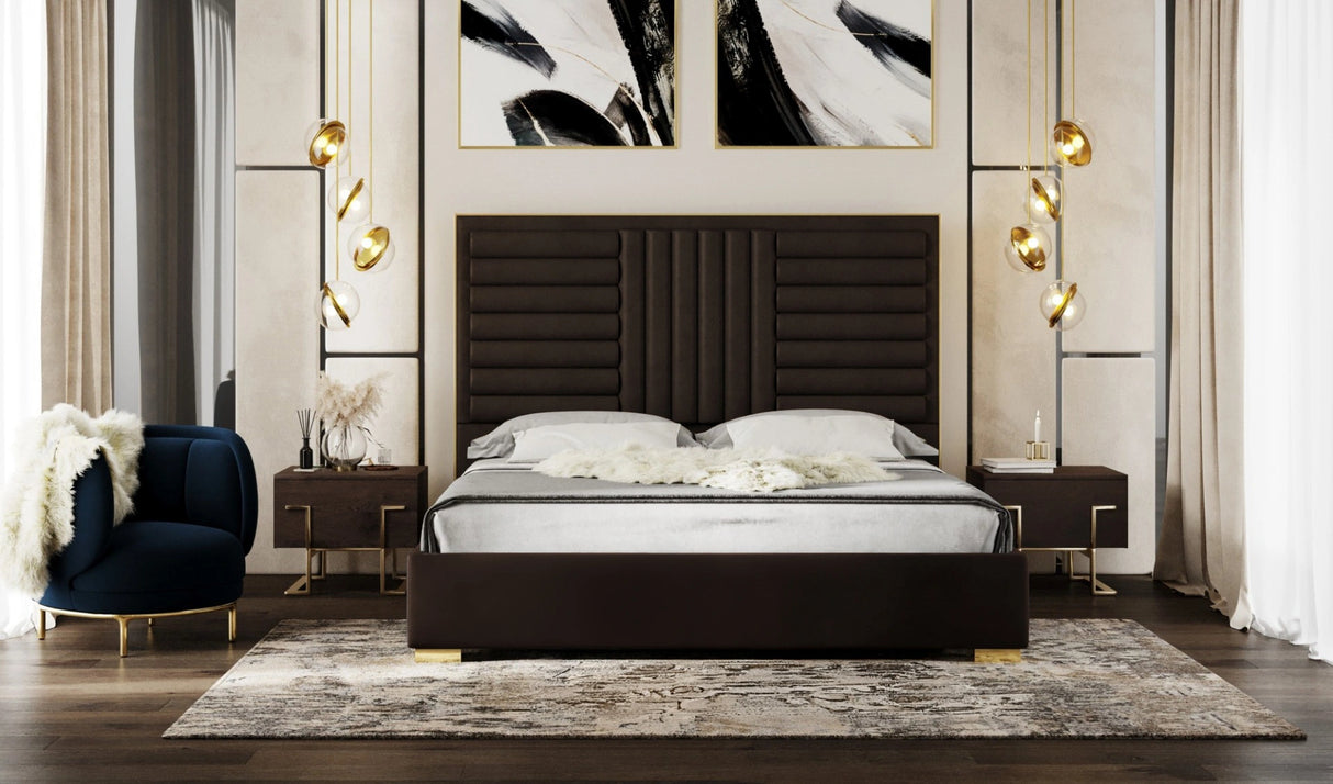 Daystar - Modern Dark Brown Velvet & Gold Bed