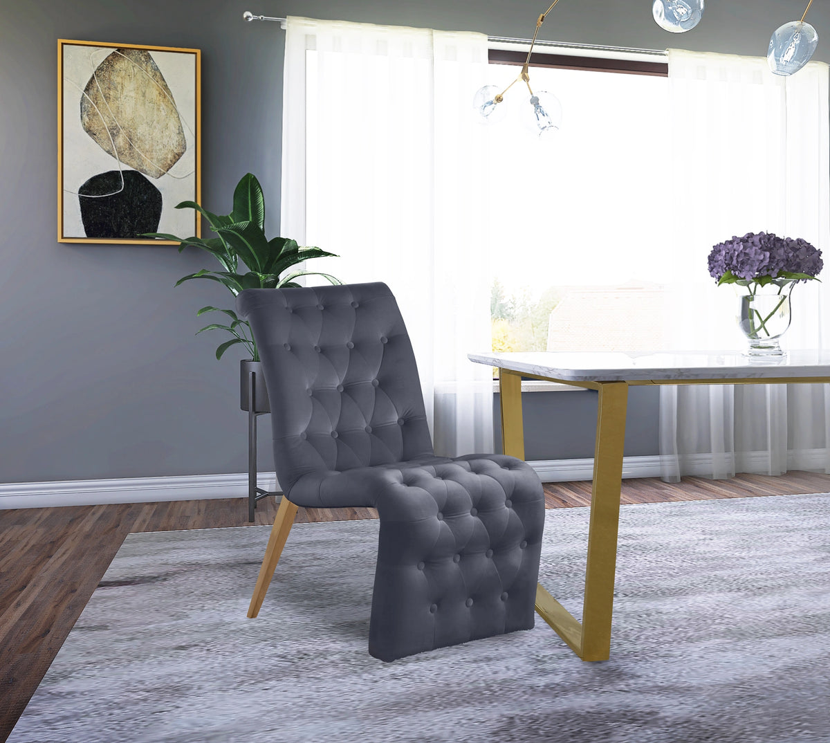 Curve Grey Velvet Dining Chair
