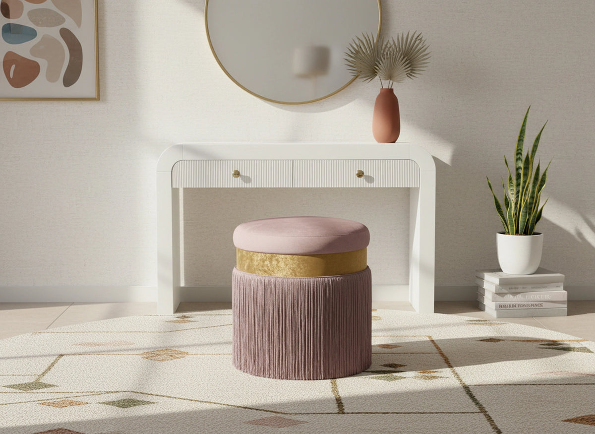 Yasmine Pink Velvet Ottoman/Stool