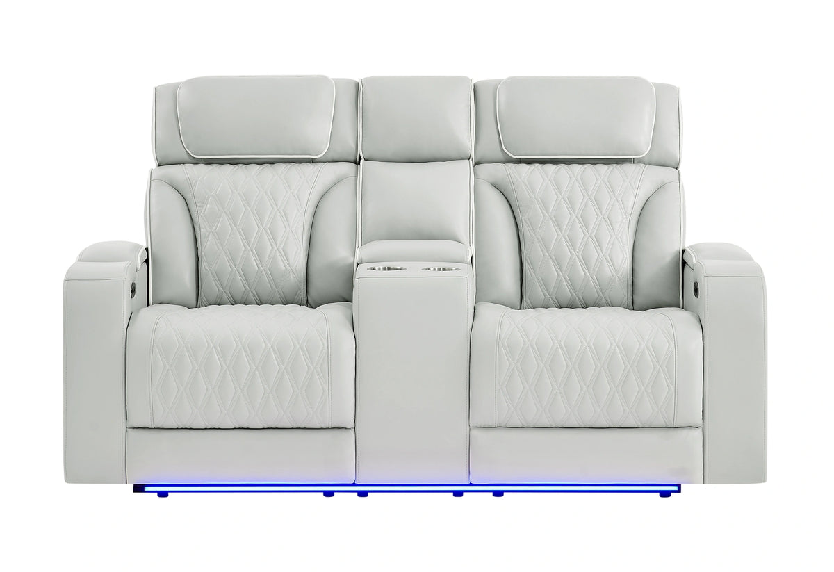 U8611 Blanche Pwr Con Rec Loveseat with PHR, LED and Speaker