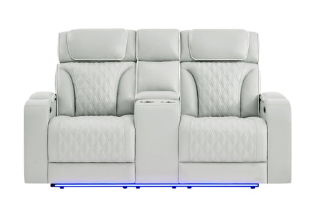 U8611 Blanche Pwr Con Rec Loveseat with PHR, LED and Speaker
