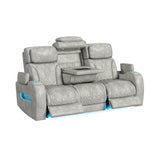 Prime Time P3 3PC Living Room Set with 7 Colors LED in Leather Gel Light Grey-Sofa, Loveseat & Recliner