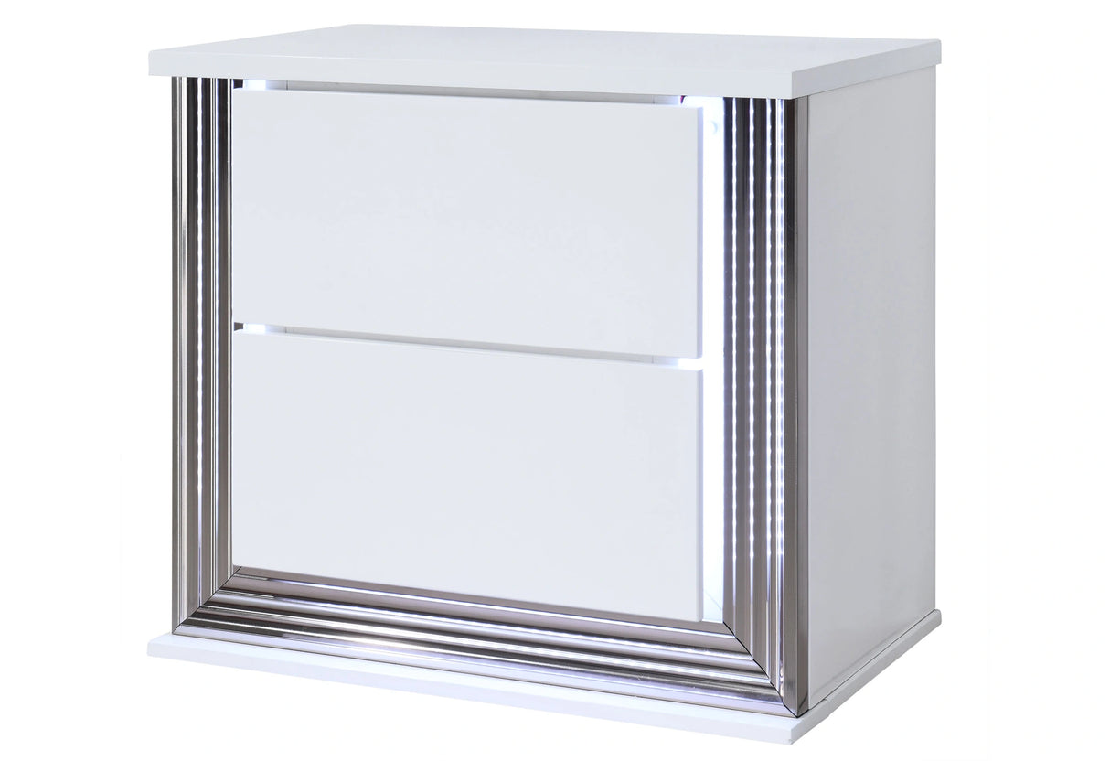 Ylime Smooth White Nightstand with LED