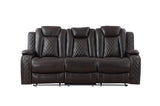 JOSHUA LEATHER SOFA W/DUAL RECLINER-DK BROWN