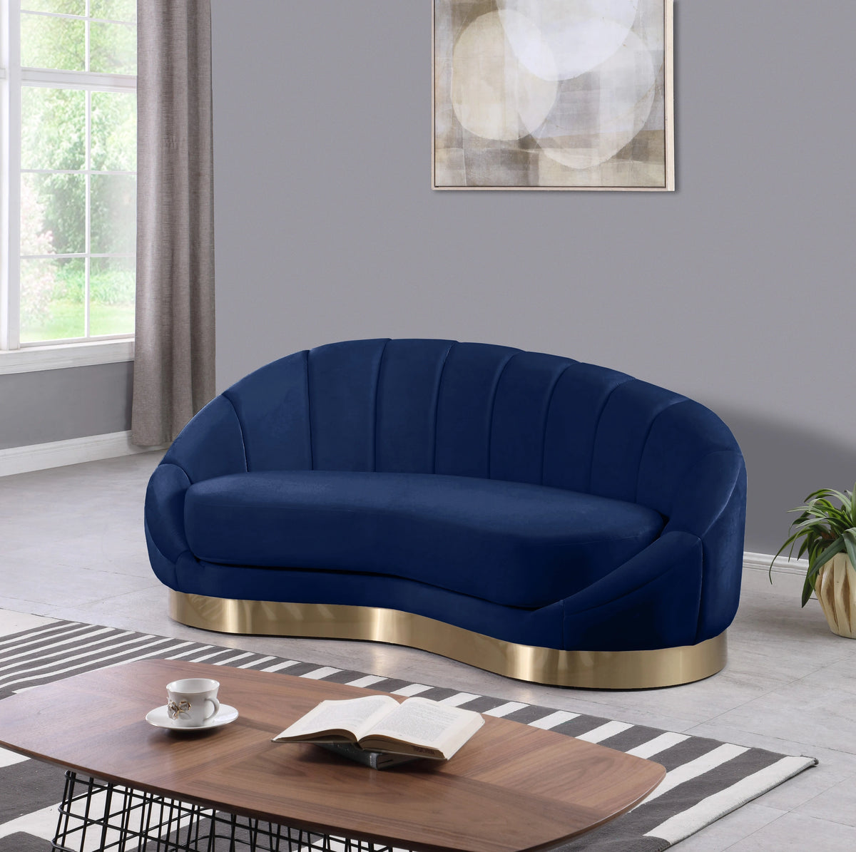 Shelly Navy Velvet Chaise
