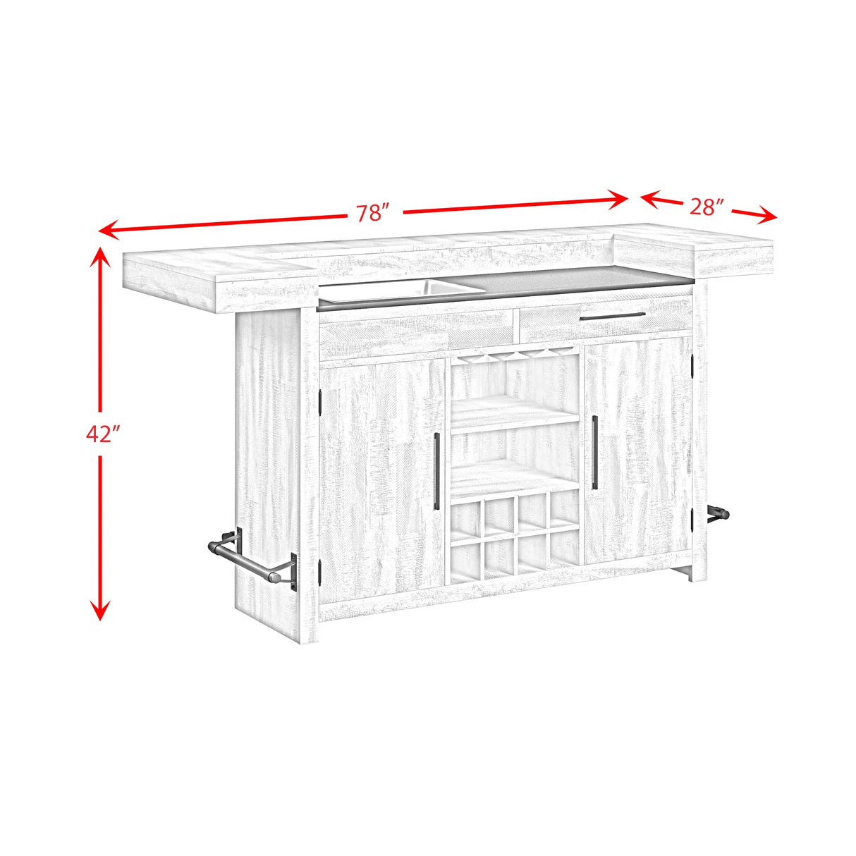 Rogen Rustic Bar Table with Ice Tray, USB and Power in Rustic White