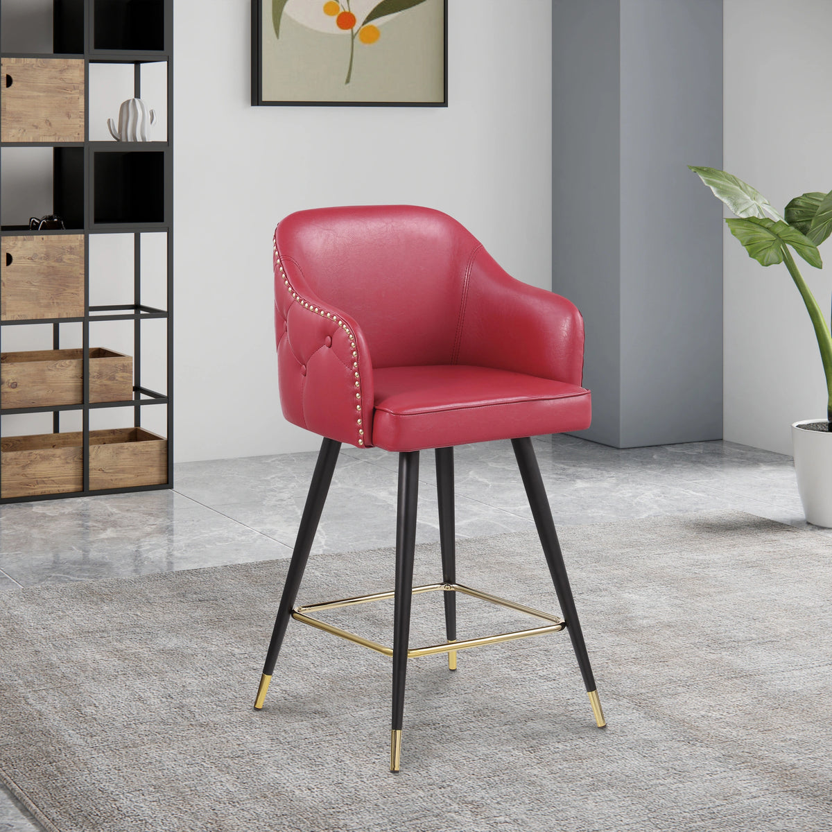 Barbosa Red Faux Leather Counter/Bar Stool