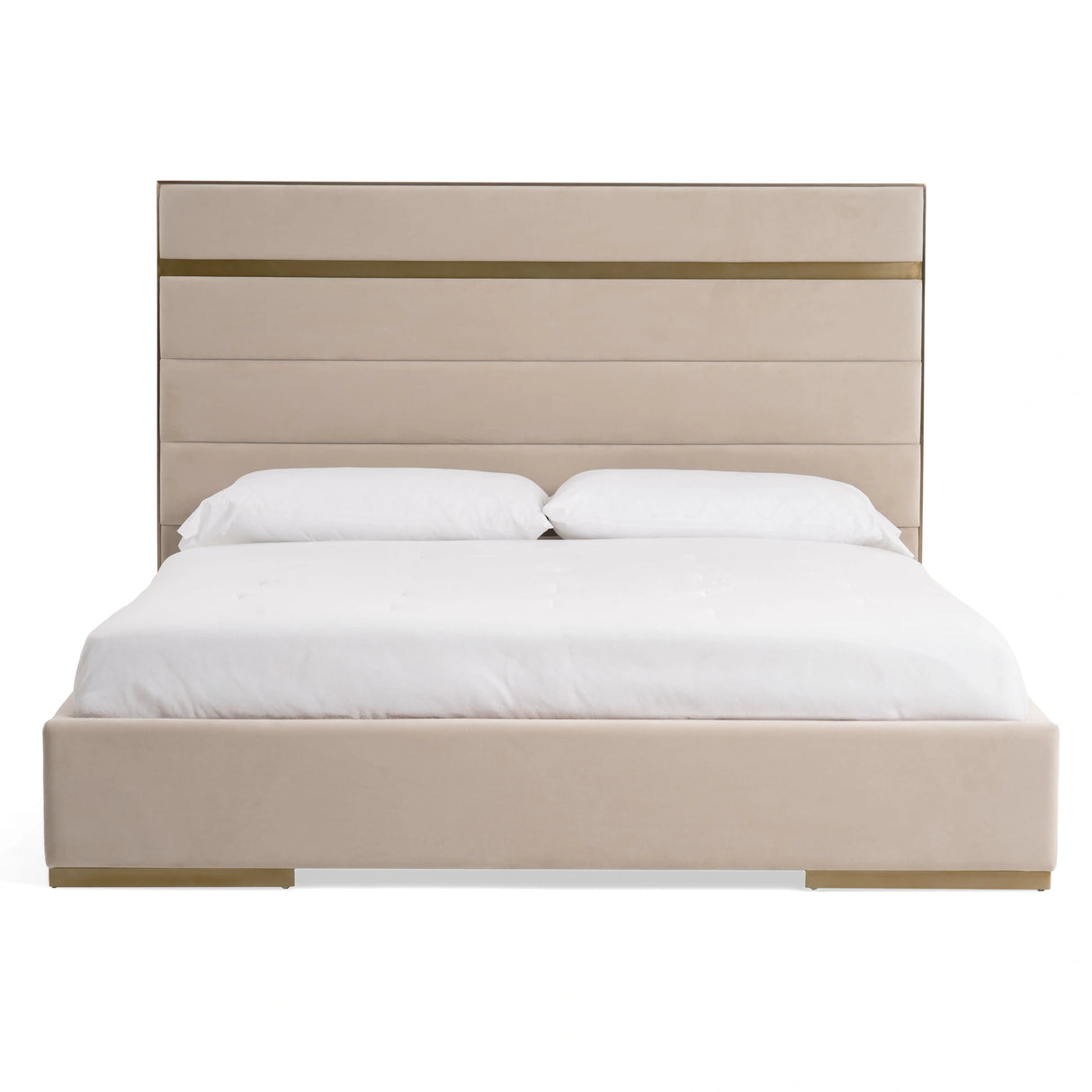 Cartier - Modern Beige Velvet & Brushed Brass Bed