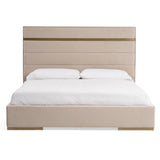 Cartier - Modern Beige Velvet & Brushed Brass Bed