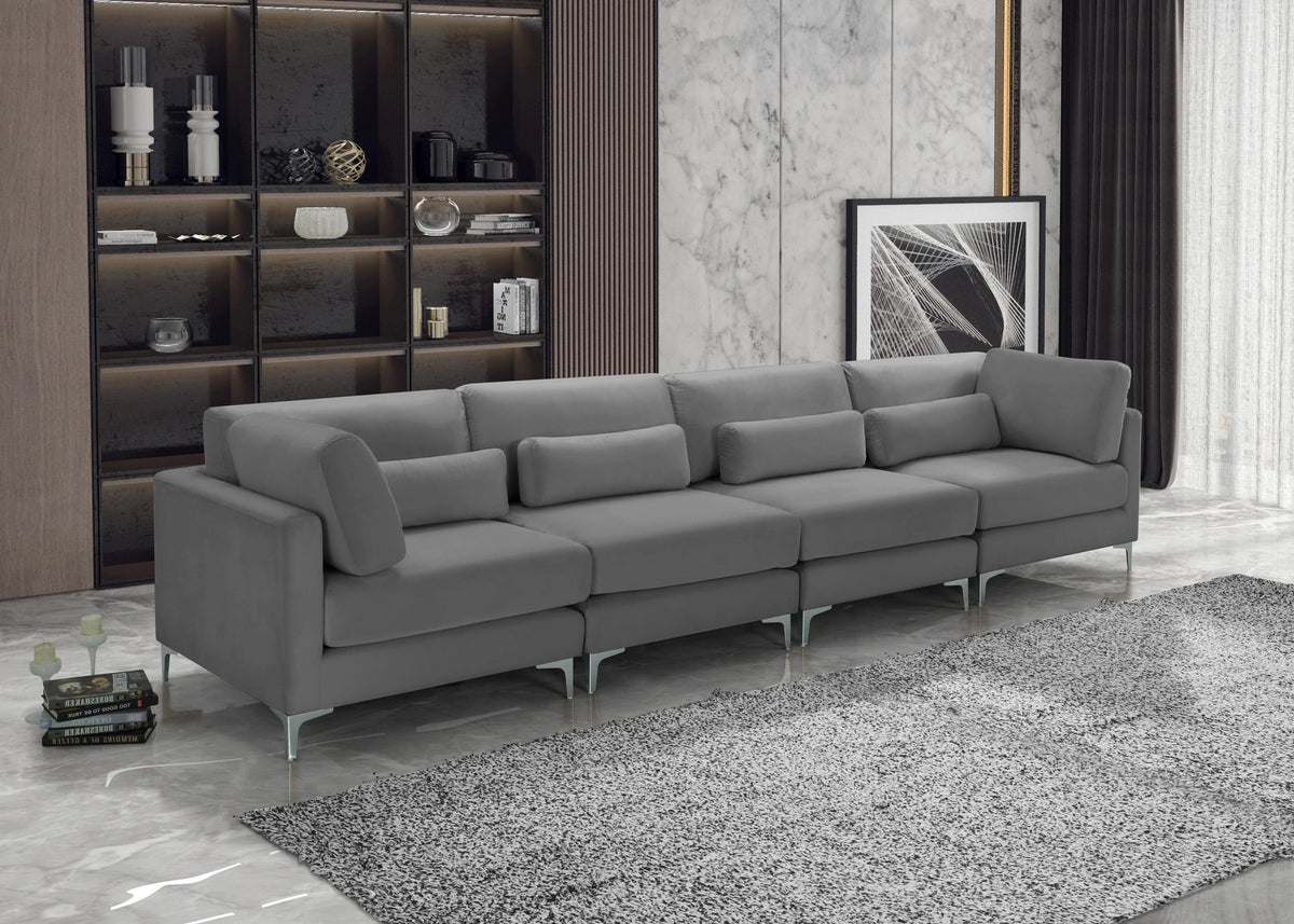 Julia Grey Velvet Modular Sofa (4 Boxes)
