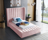Kiki Pink Velvet Twin Bed (3 Boxes)