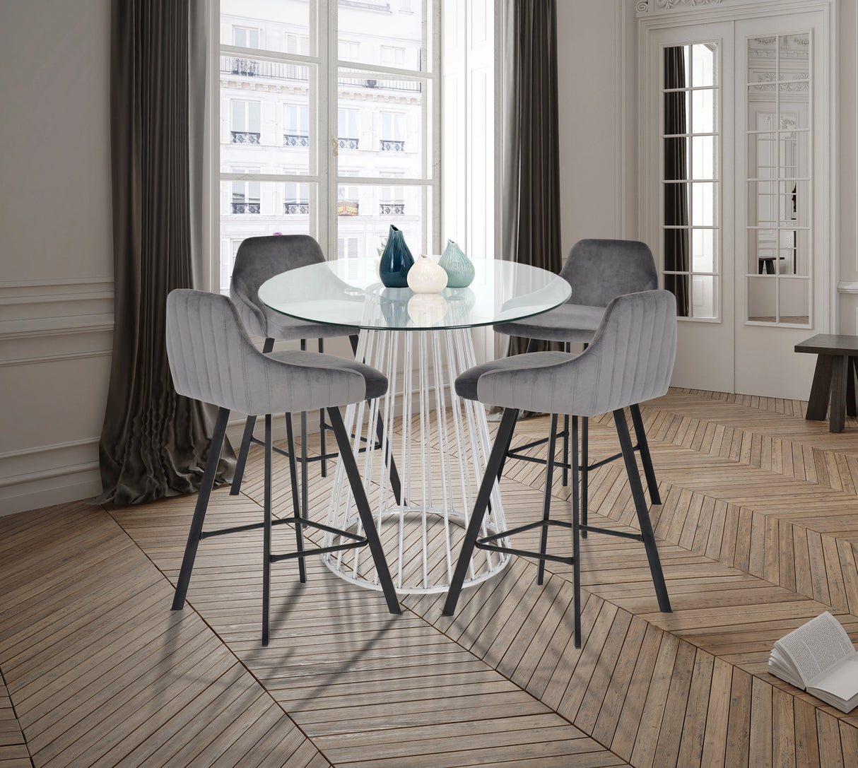 Viviene Grey Velvet Stool