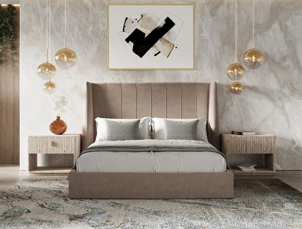 Roma - Modern Taupe Microfiber Upholstered Bed