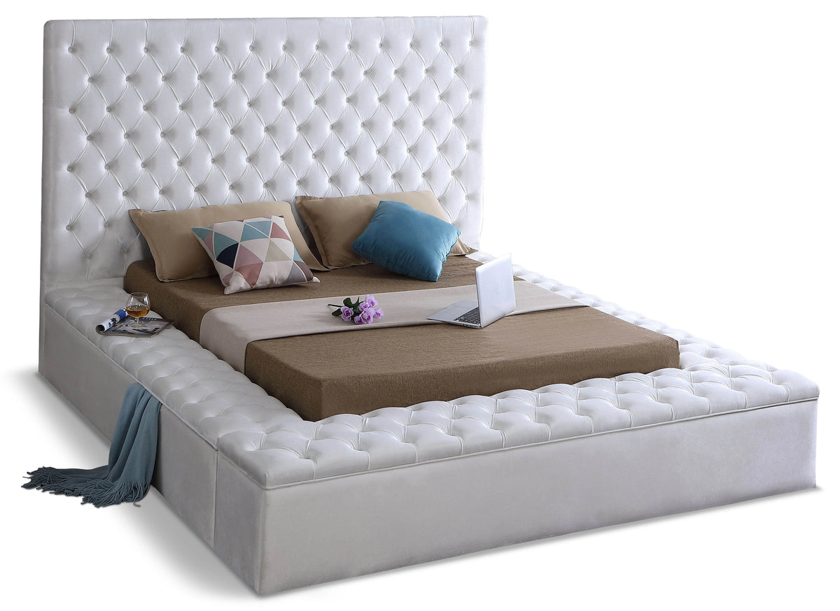 Bliss White Velvet Full Bed (3 Boxes)