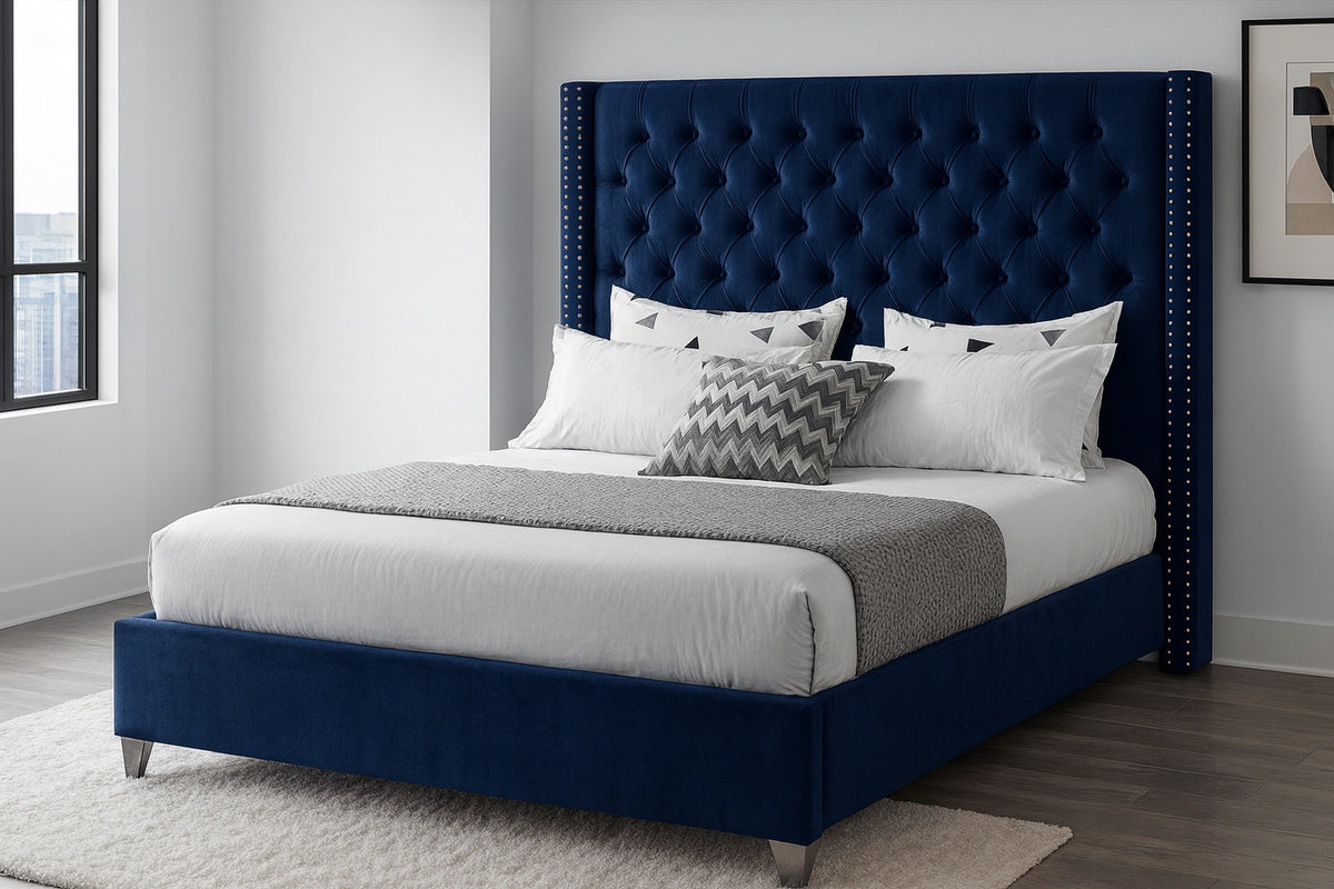 Aiden Navy Velvet Full Bed