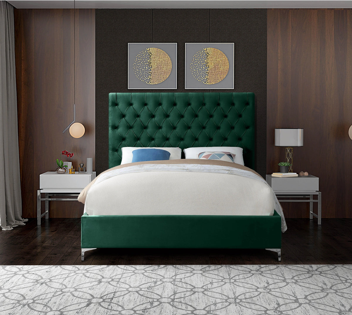 Cruz Green Velvet Queen Bed