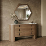 Hortman + Chelton - Modern Beige Velvet + Walnut 4-Piece Bedroom Set