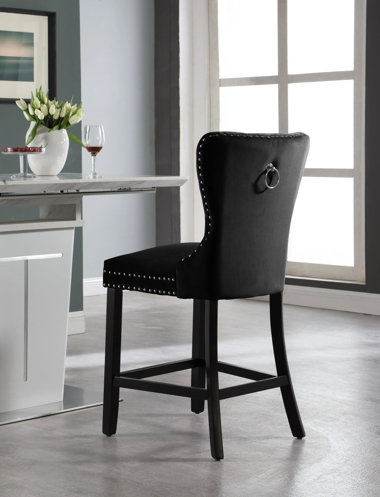Nikki Black Velvet Stool