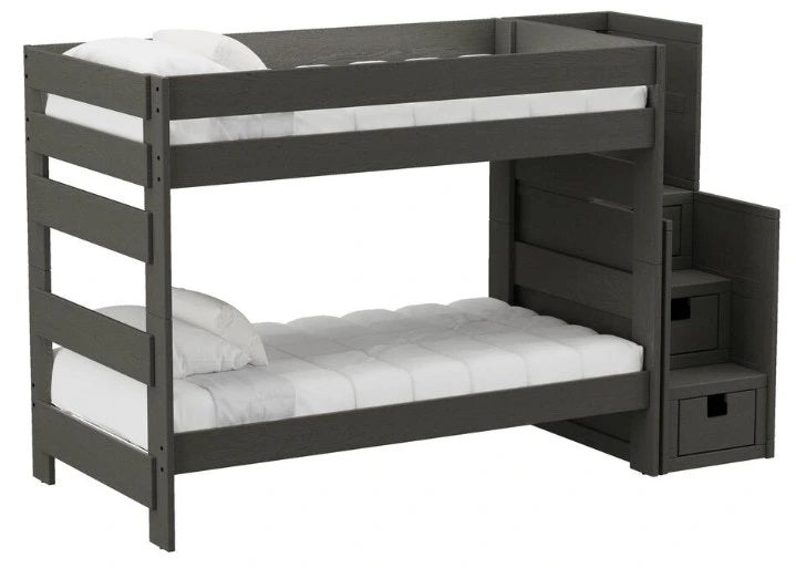 Elements International Cali Kids Twin over Twin Bunk Bed with Staircase in Sleek Gray image